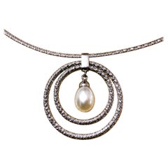 14k White Gold LFS Diamond Cut Omega 15.5"-17" Necklace w/ Pearl Pendant