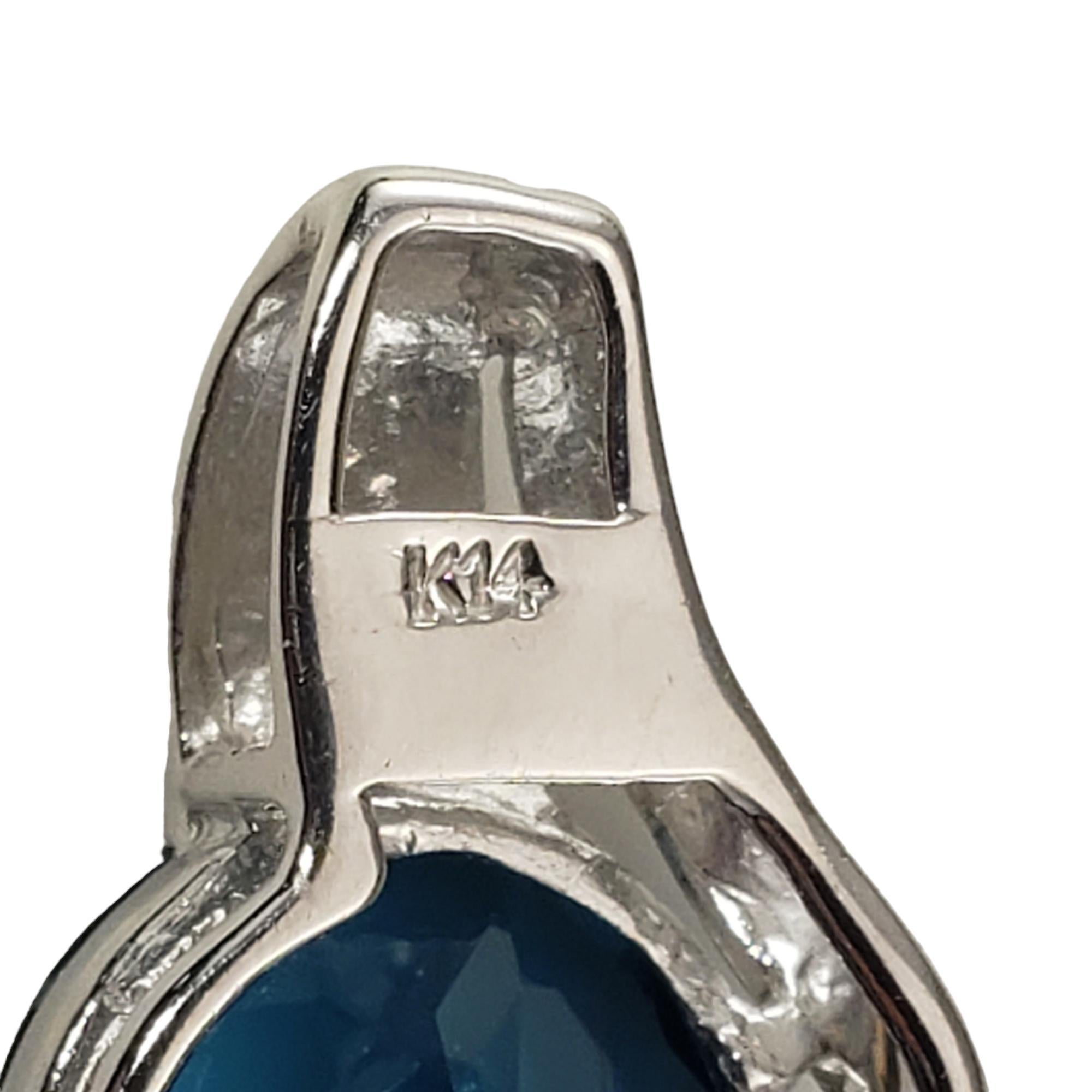Women's or Men's 14K White Gold London Blue Topaz & Diamond Pendant #17075 For Sale