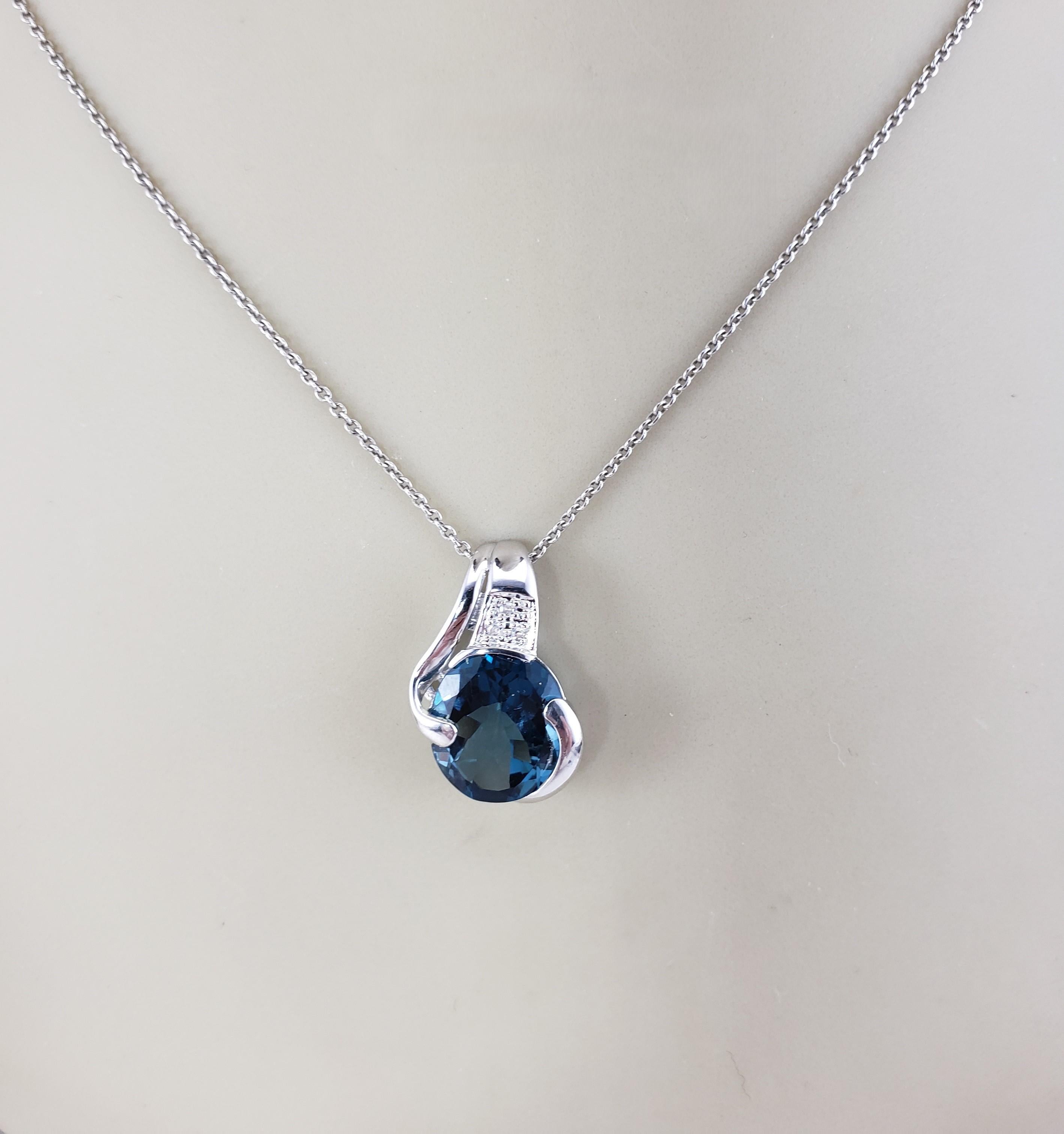 14K White Gold London Blue Topaz & Diamond Pendant #17075 For Sale 1
