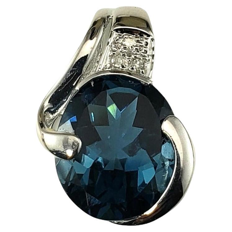 14K White Gold London Blue Topaz & Diamond Pendant #17075 For Sale