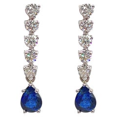 14k White Gold Long Earrings with Diamonds and Sapphires