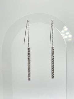 14K White Gold Long Tube Threader Earrings