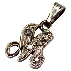 14k White Gold "M" Initial Pendant With Diamonds