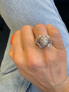 14K White Gold Marquise and Round Diamond Ribbon Ring