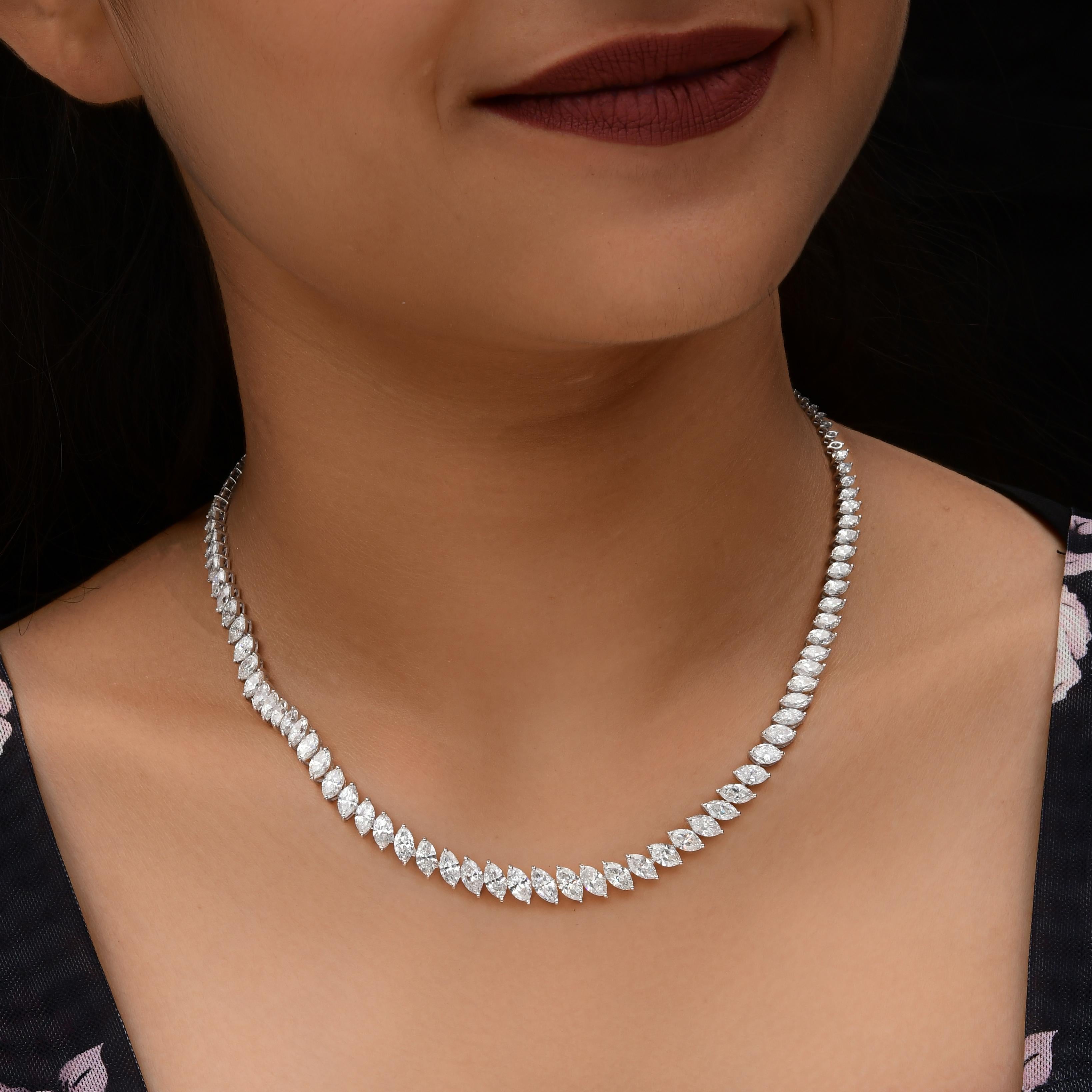 14K White Gold Marquise Cut 15.55Ct Natural Diamond Tennis Halskette Geschenk für Mama.
Dieses Collier zeichnet sich durch eine durchgehende Linie von Diamanten im Marquiseschliff aus, von denen jeder einzelne sorgfältig von Hand gefasst wurde, um