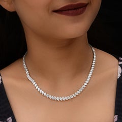14K White Gold Marquise Cut 15.55Ct Natural Diamond Tennis Necklace Gift For Mom