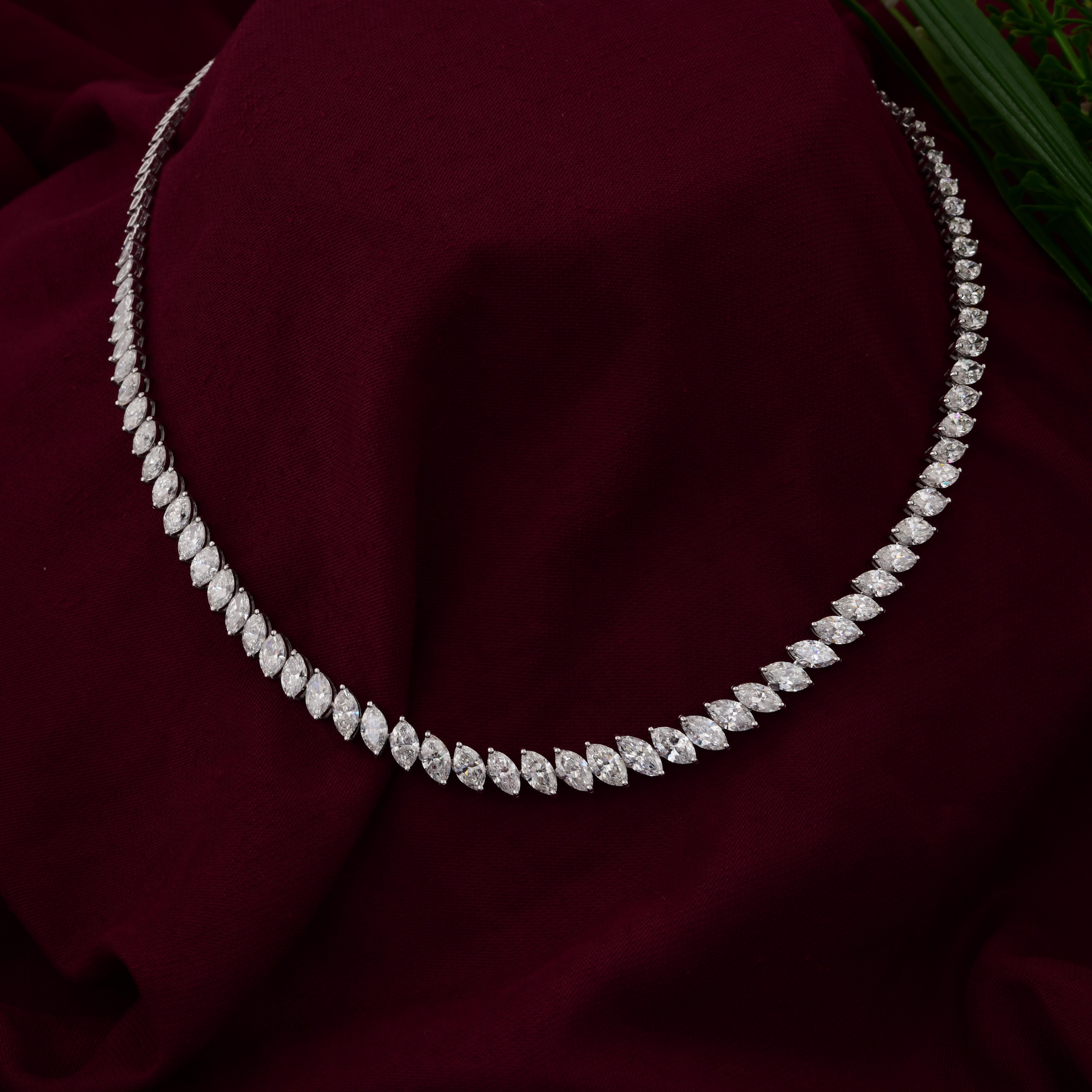 14K Weißgold Marquise Cut 15.55Ct natürlichen Diamant Tennis Halskette Geschenk für Mama (Marquiseschliff) im Angebot