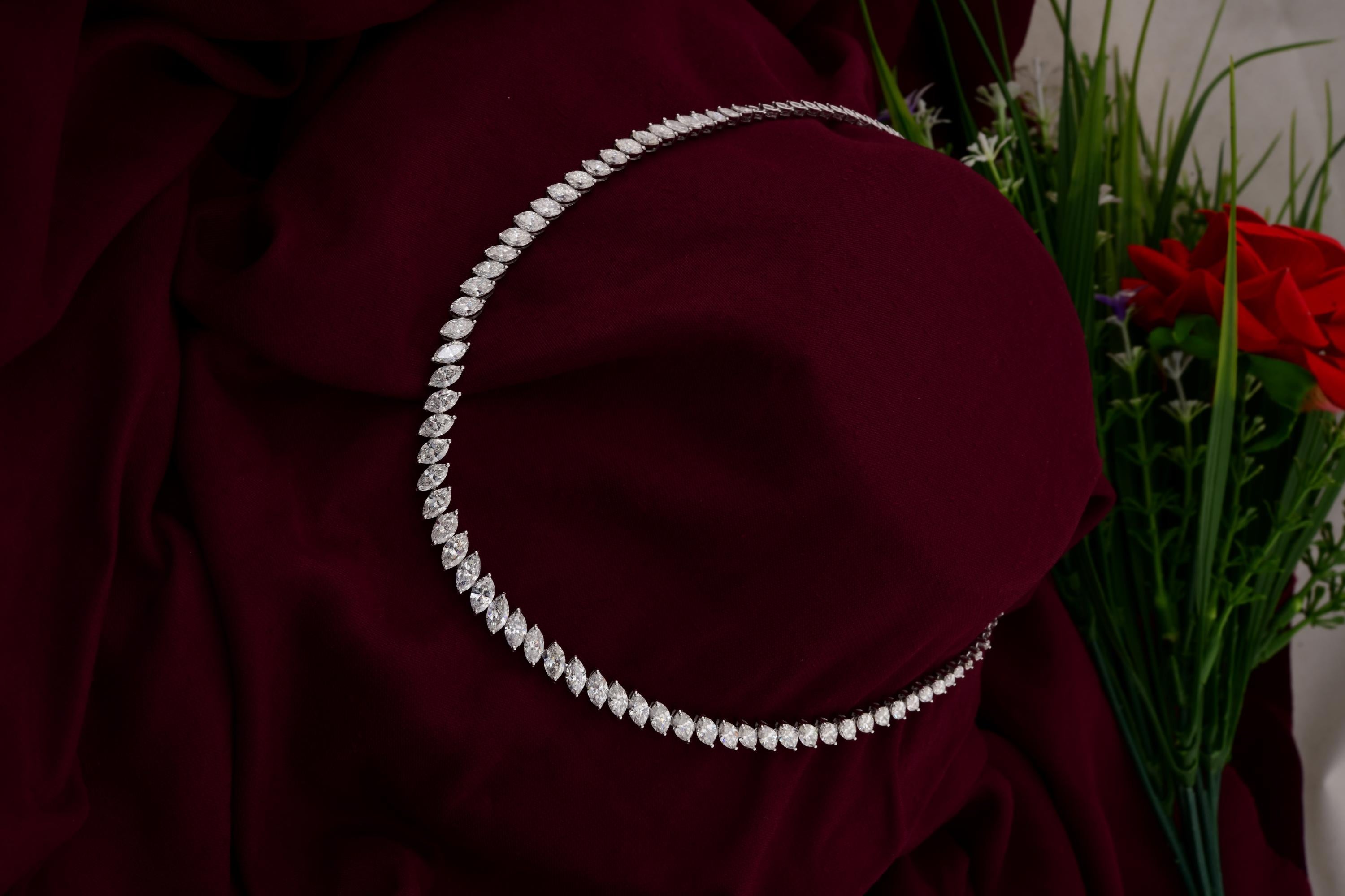 14K Weißgold Marquise Cut 15.55Ct natürlichen Diamant Tennis Halskette Geschenk für Mama im Angebot 3