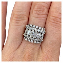 14K White Gold Marquise Cut Diamond Cluster Cocktail Ting 2 Ctw