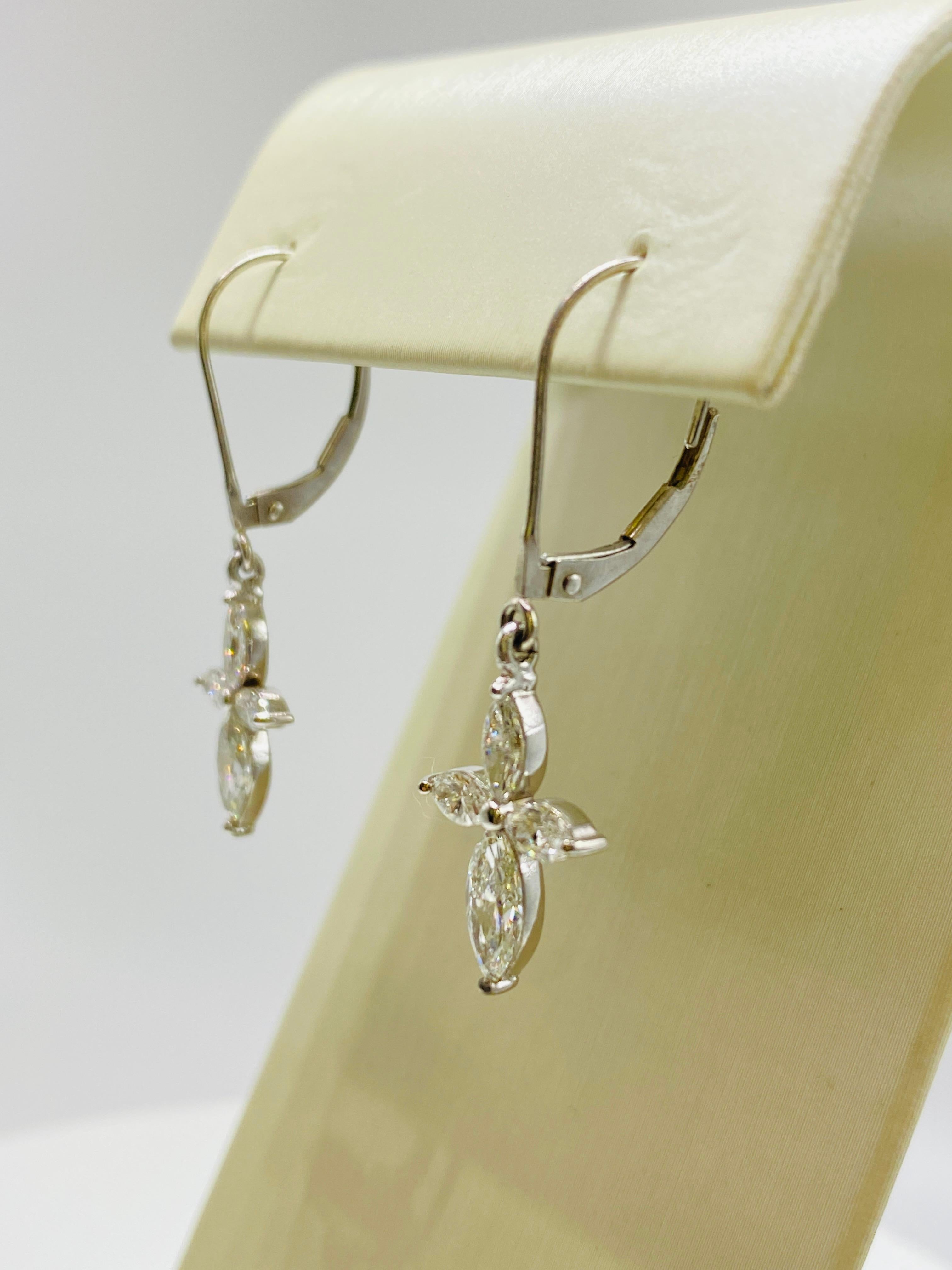 Women's or Men's Marquise Diamond White Gold Earrings For Sale