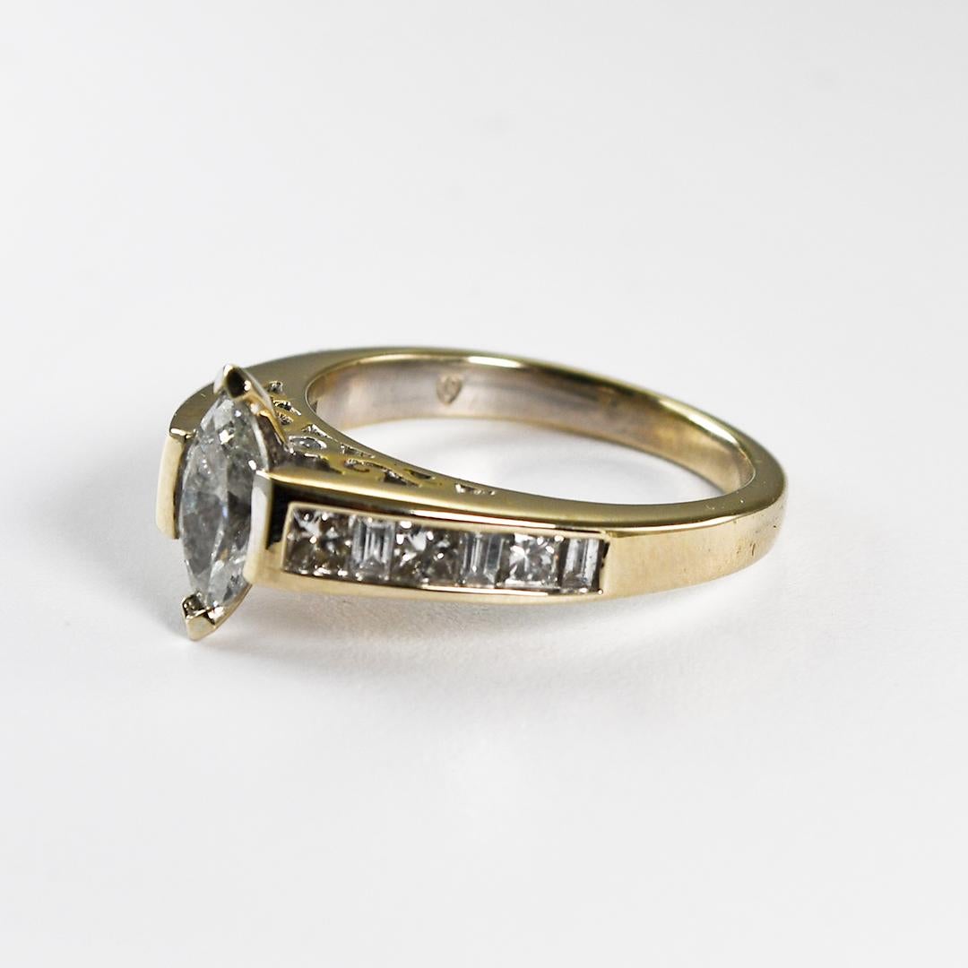 14K White Gold Marquise Diamond Engagement Ring 1.25ct For Sale 1