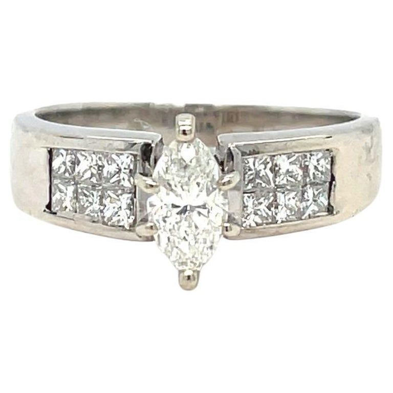 14k White Gold Marquise Diamond Engagement Ring For Sale at 1stDibs