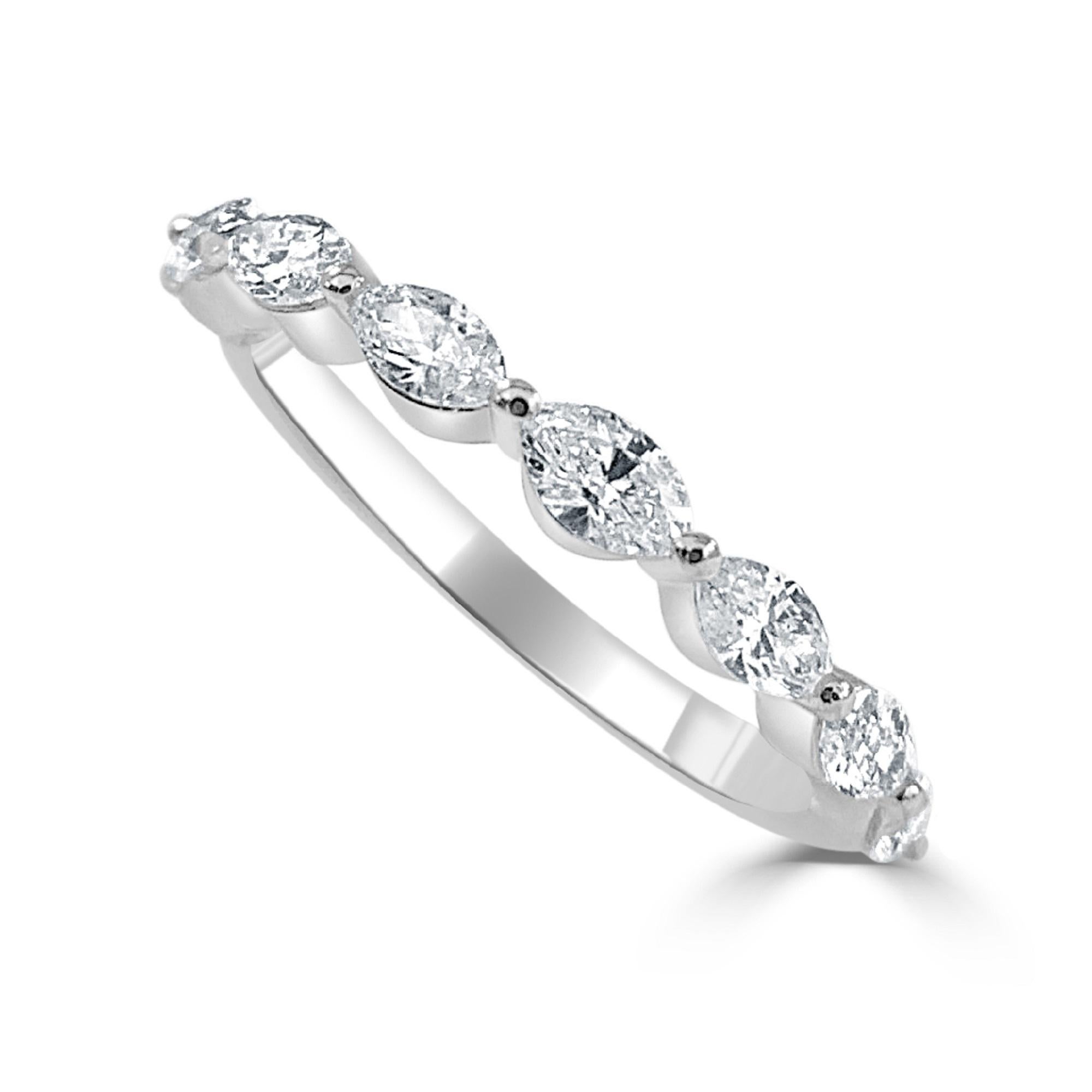 Baguette Cut 14K White Gold Marquise Shape 0.75ct Diamond Band for Her For Sale