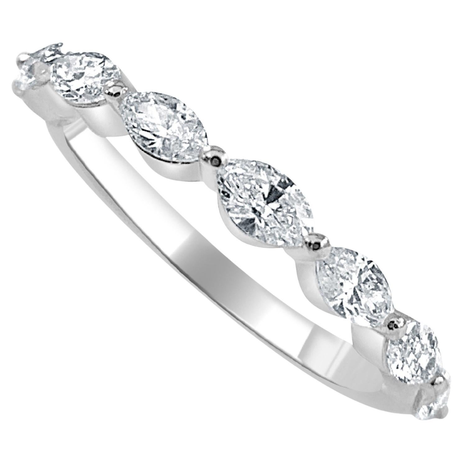 14K White Gold Marquise Shape 0.75ct Diamond Band for Her