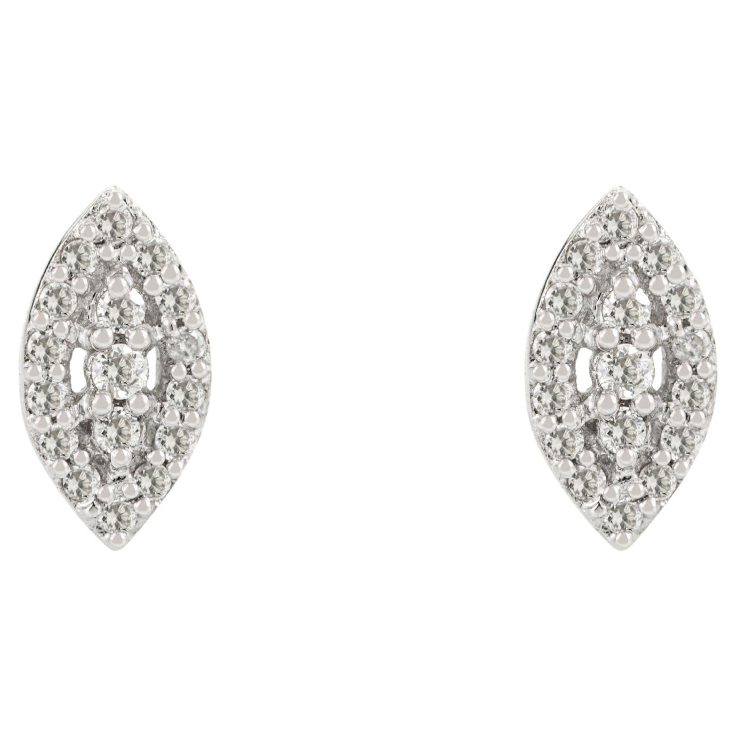 14k White Gold Marquise Shape Cluster 0.11ct Round Diamond Stud Earrings