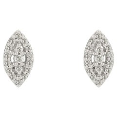 14k White Gold Marquise Shape Cluster 0.11ct Round Diamond Stud Earrings