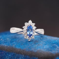 14k White Gold Marquise Tanzanite and Diamond Engagement Ring
