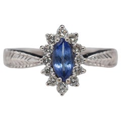 Vintage 14k White Gold Marquise Tanzanite and Diamond Engagement Ring
