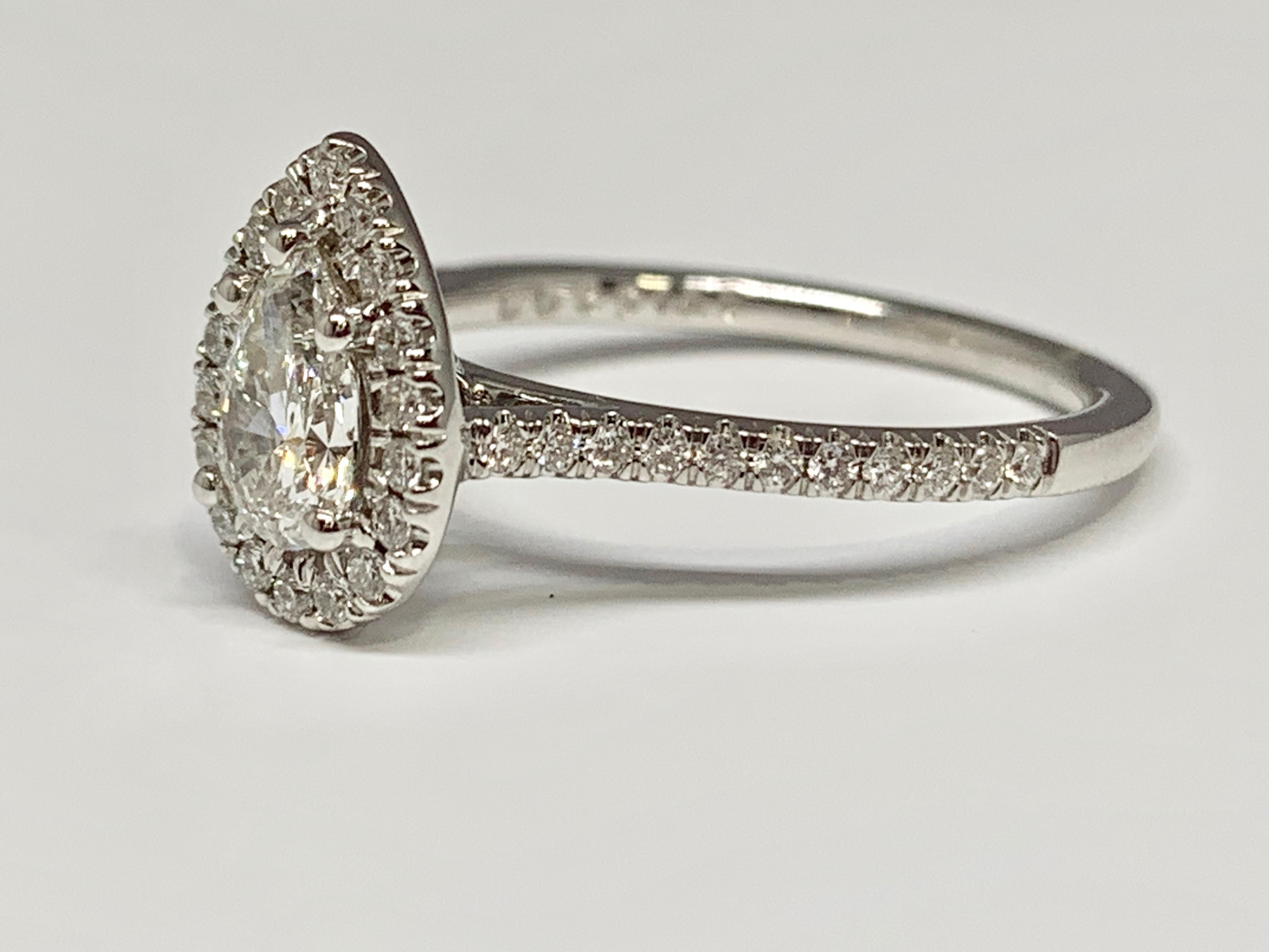 Contemporary 14 Karat White Gold Martin Flyer 1/2 Carat Pear Brilliant Diamond Ring For Sale