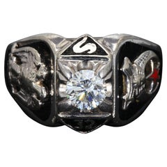 14k White Gold Masonic Men
s Ring with a CZ Center Stone - Size 10.5 14k White Gold Masonic Men
s Ring with a CZ Center Stone - Size 10.5