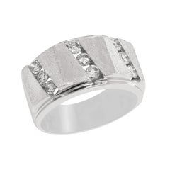 14K White Gold Matte Finish and Diamond Mens Ring