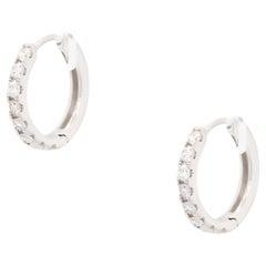 14k White Gold Medium Diamond Huggie Earrings