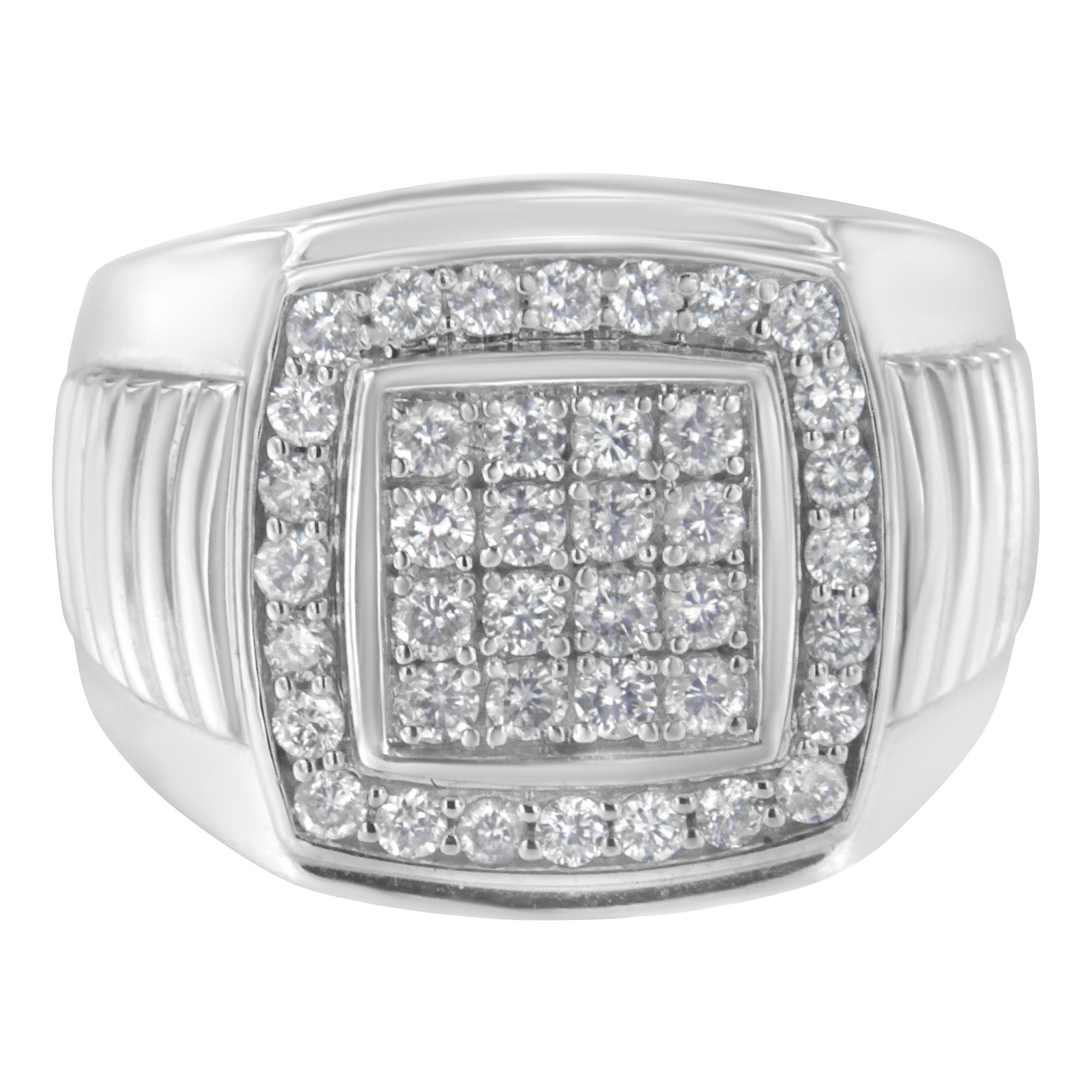 14K White Gold Men's 1.0 Cttw Diamond Squared Band Ring 3