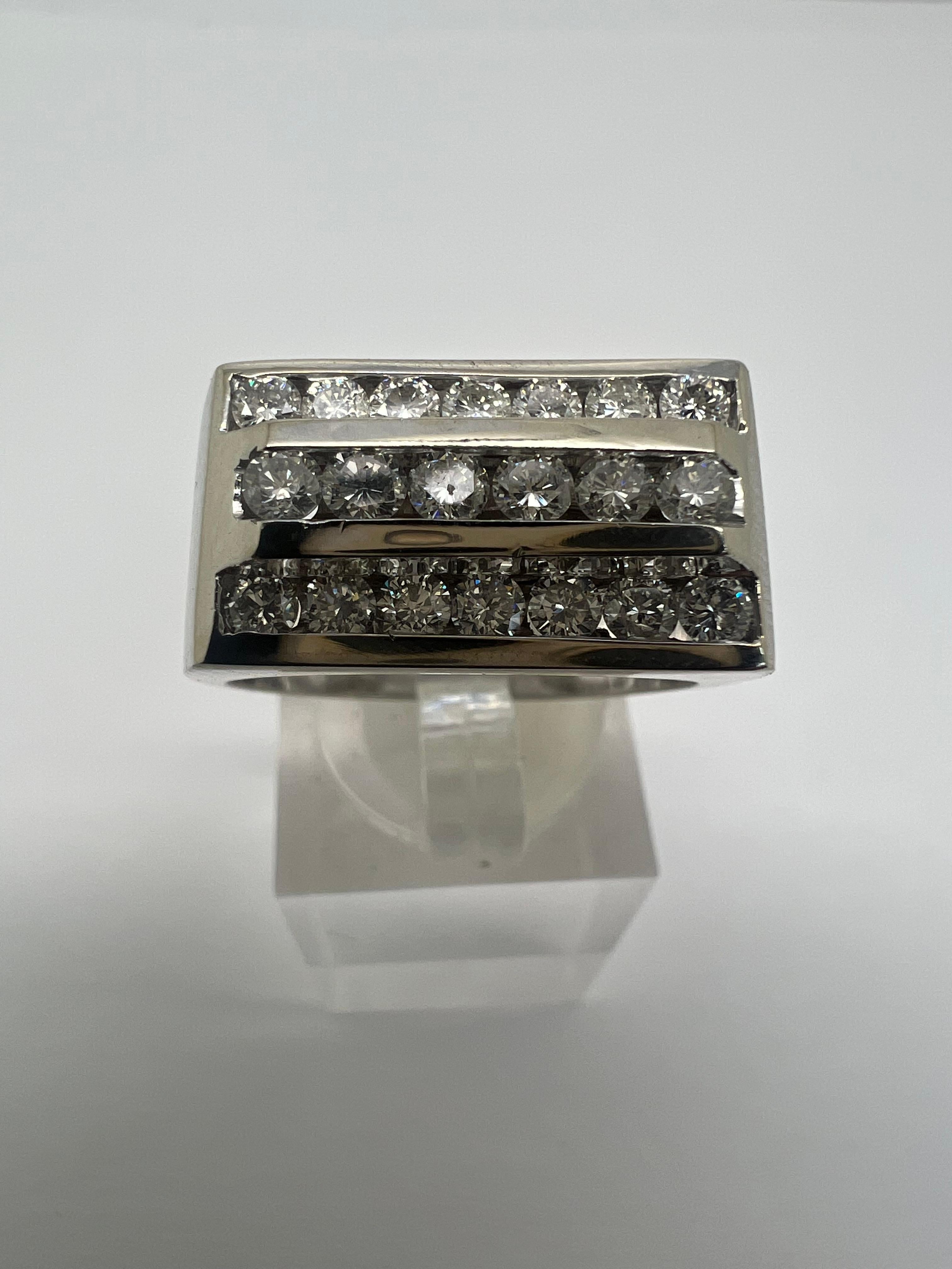 Art Deco 14k White Gold Men's 3 Row Diamond 1ctw Cocktail Ring