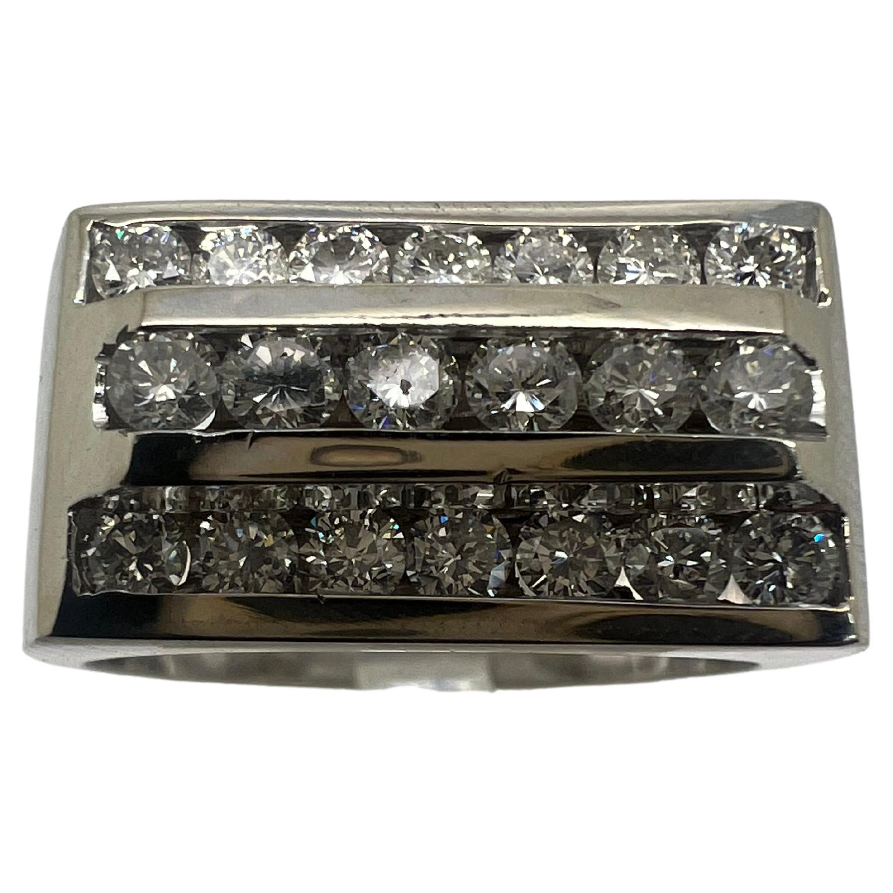 14k White Gold Men's 3 Row Diamond 1ctw Cocktail Ring