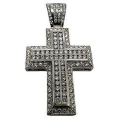 14k Weißgold Herren-Kreuz-Anhänger mit 4,57 Karat Diamanten