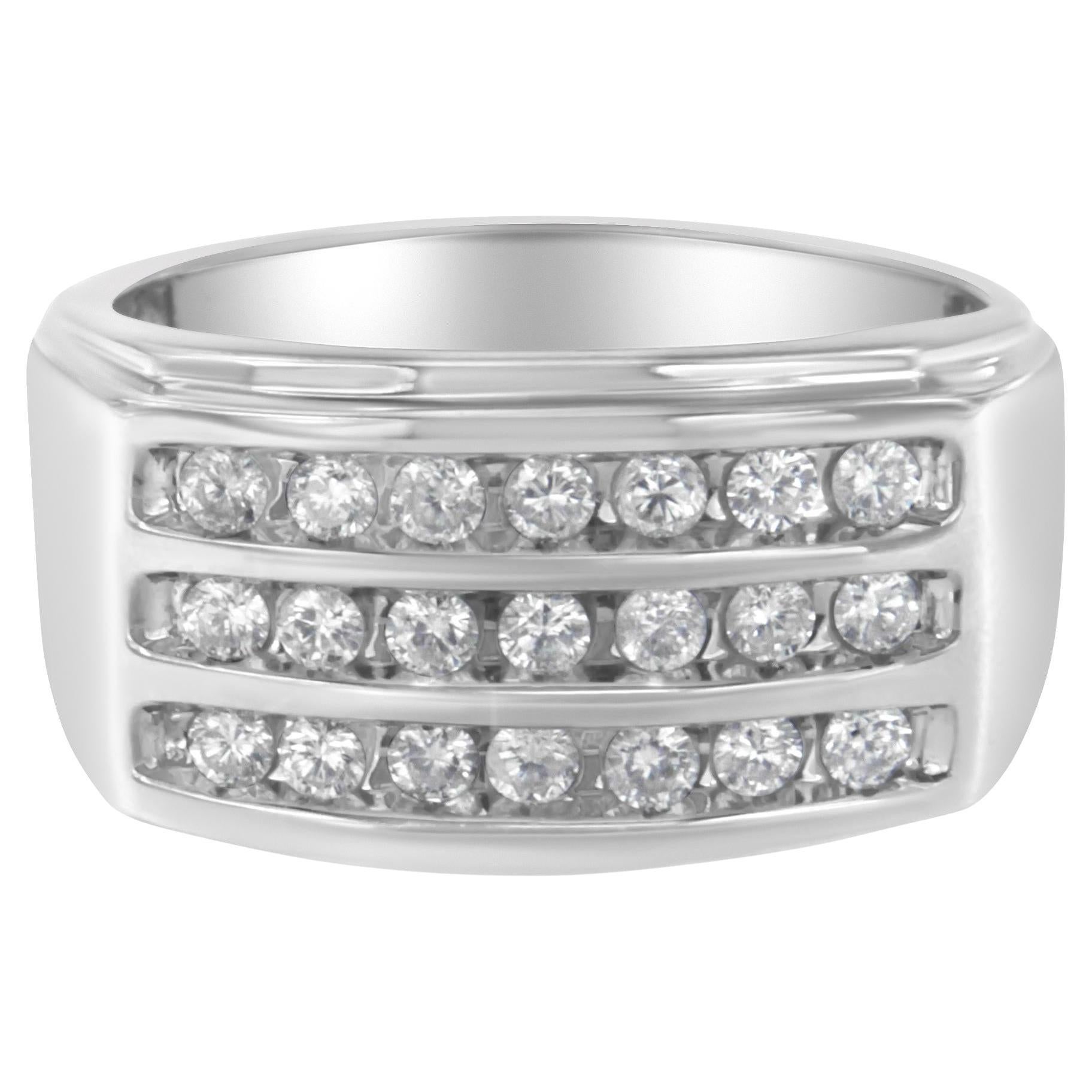 Anello con canale di diamanti da uomo in oro bianco 14K