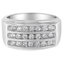 Bague pour homme en or blanc 14K avec diamants en chaîne