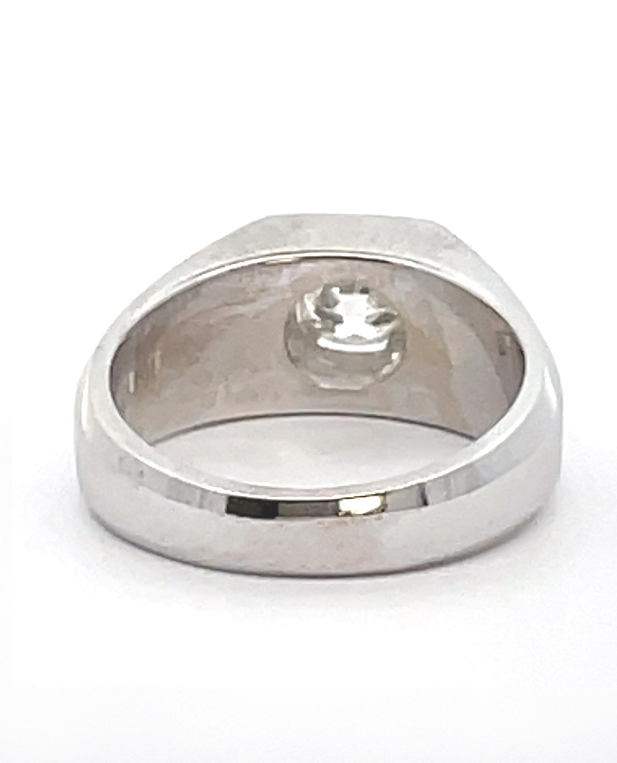 Contemporary 14K White Gold Men's Diamond Ring - EGL Certified Diamond For Sale