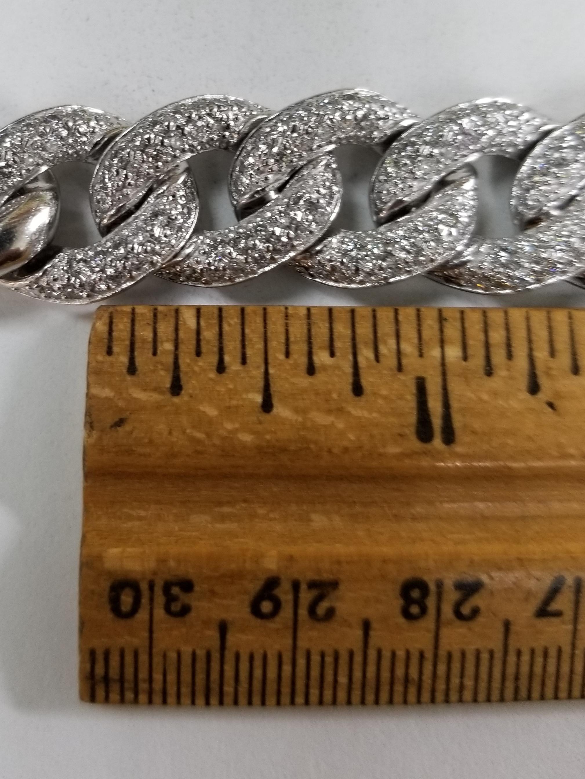 14 Karat White Gold Men's Large Diamond Pave Link Bracelet For Sale 2