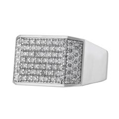 14K White Gold Men's Pave' Diamond Square Ring, 1.90 Carat