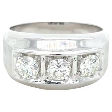 14K White Gold Men’s Vintage 3-Stone Diamond Ring