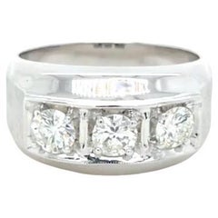 14K White Gold Men’s Vintage 3-Stone Diamond Ring