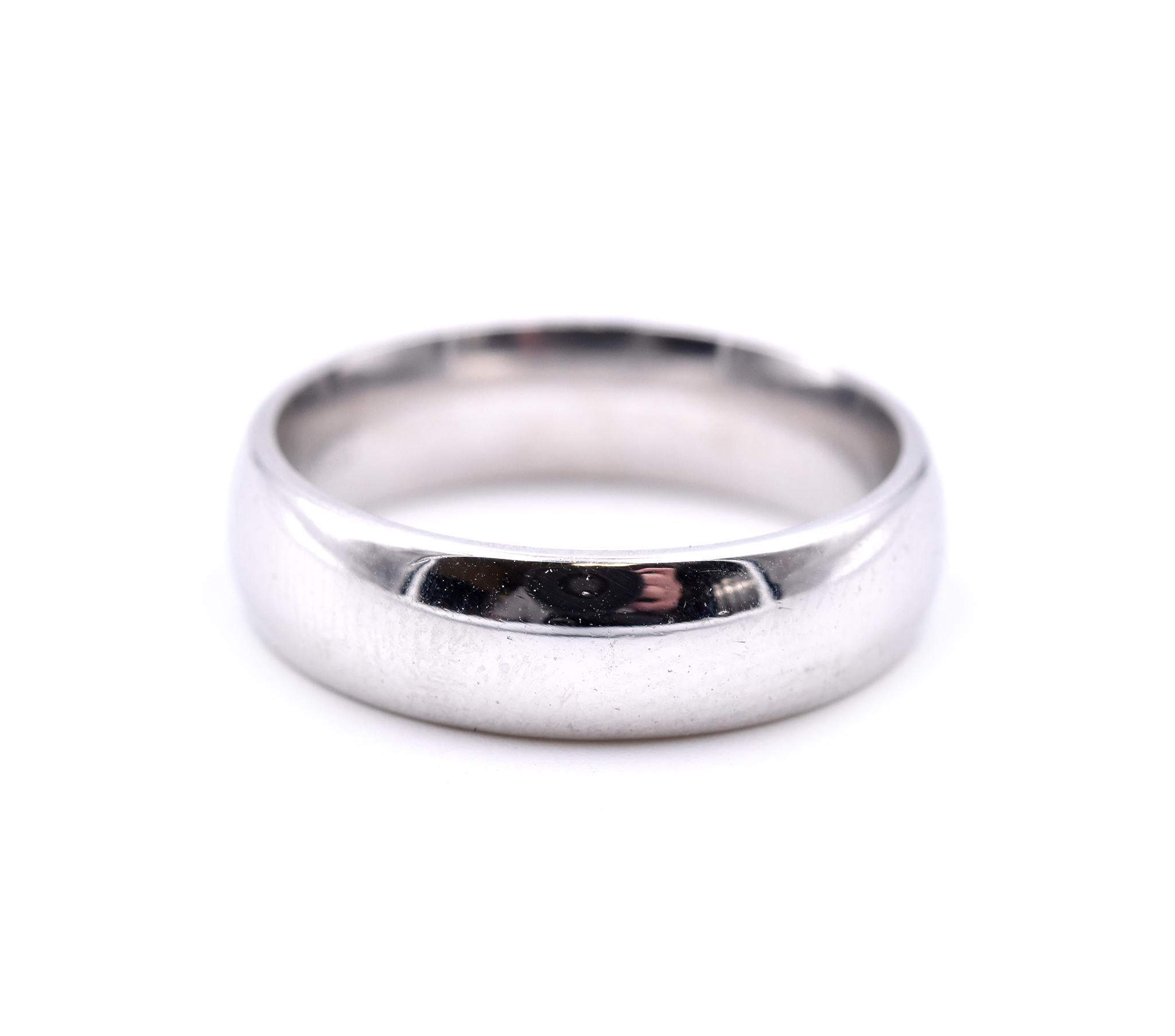 Designer: custom 
Material: 14k white gold
Dimensions: the ring measures 1 inch in length
Weight:  9.34 grams
Ring Size: 10 (Please allow up to 2 additional business days for sizing requests) 