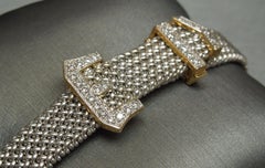 14 Karat White Gold Mesh Brilliant Diamond Buckle Bracelet