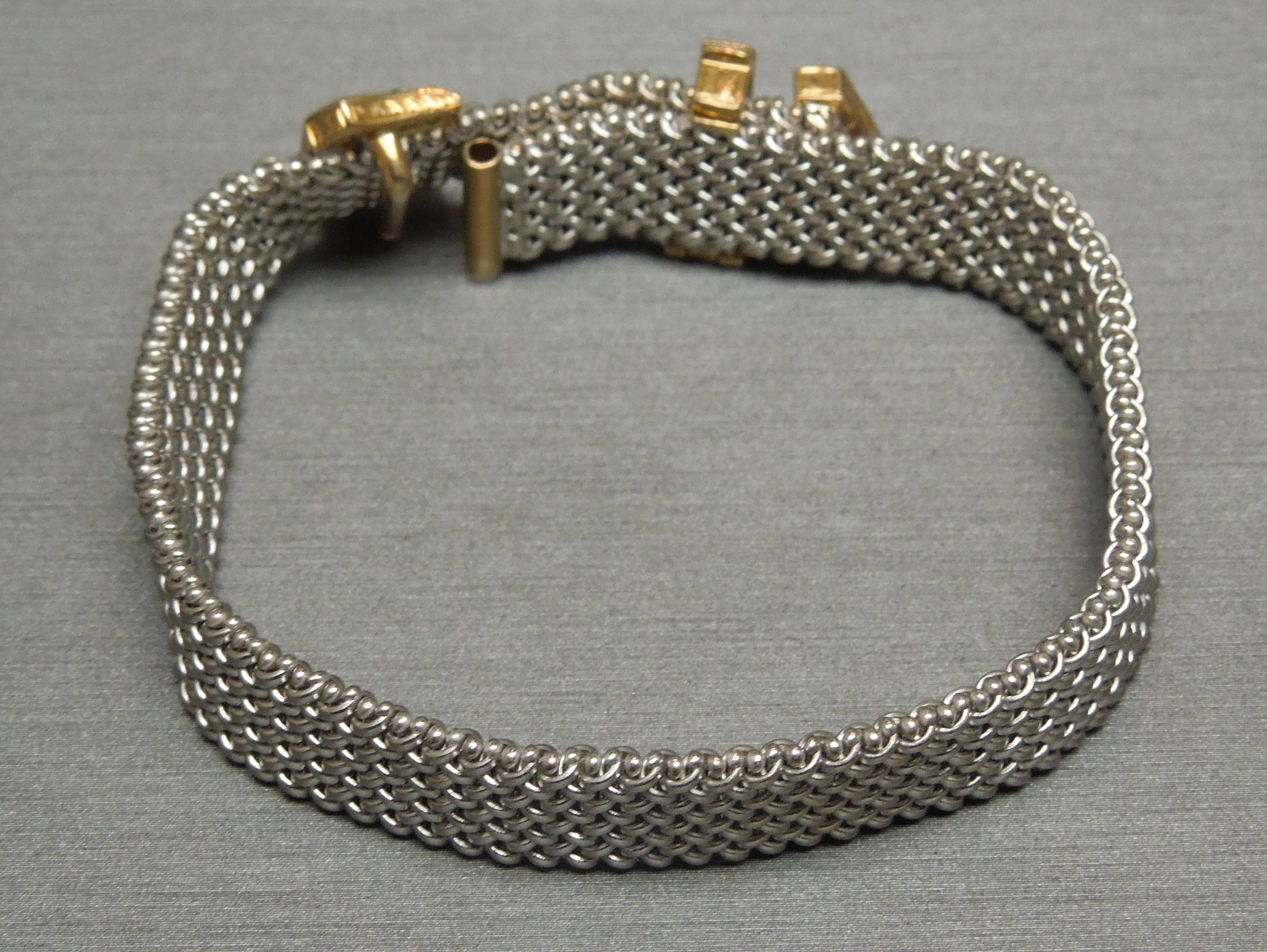 14 Karat White Gold Mesh Brilliant Diamond Buckle Bracelet In Good Condition For Sale In METAIRIE, LA