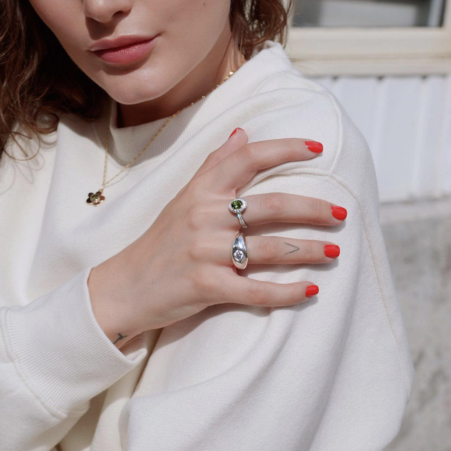 Im Angebot: 14k Weißgold Micropave funkelnder Halo Verlobungsring, Turmalin &amp; Diamant () 5