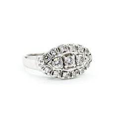 14k White Gold Mid-Century Diamond Cluster Ring