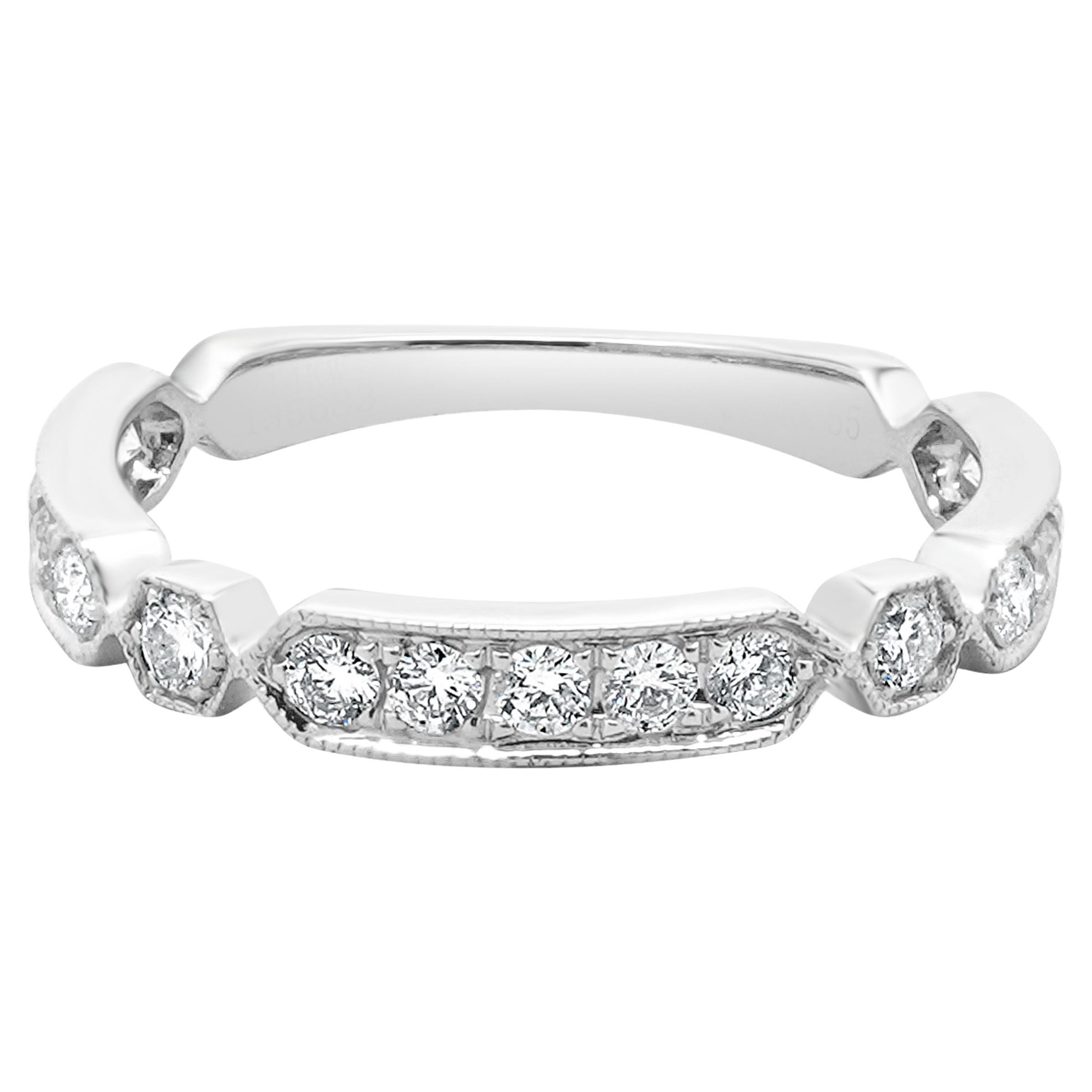 Bracelet à diamants en or blanc 14K avec barre de milgrain en vente