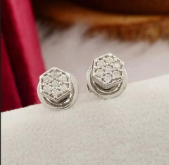 14K White Gold Minimalist Diamond Earrings Women Studs Diamond Jewelry Mini Gift