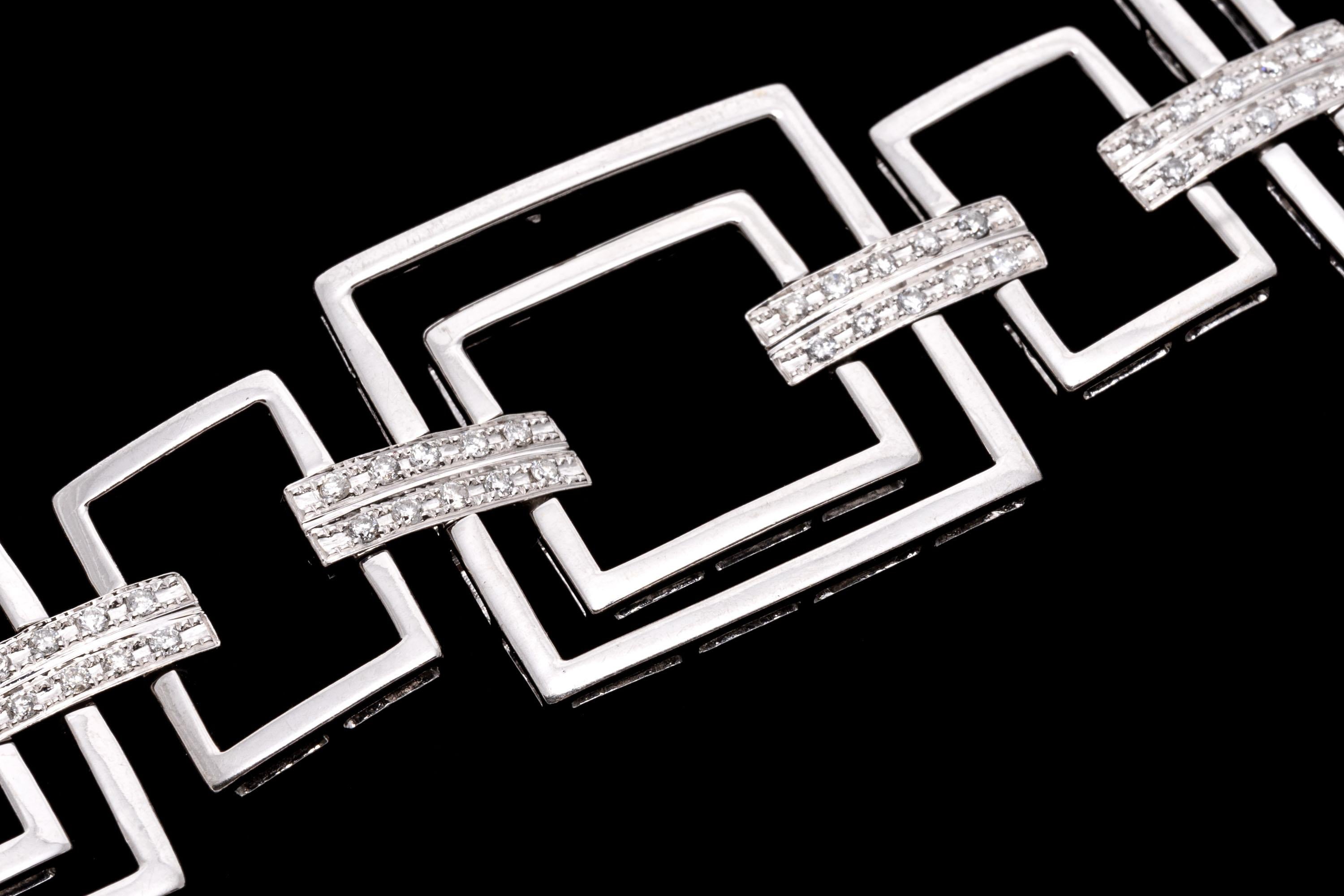 Contemporaneo Bracciale a maglie quadrate e diamanti in oro bianco 14k Mod, App. 0,51 TCW in vendita