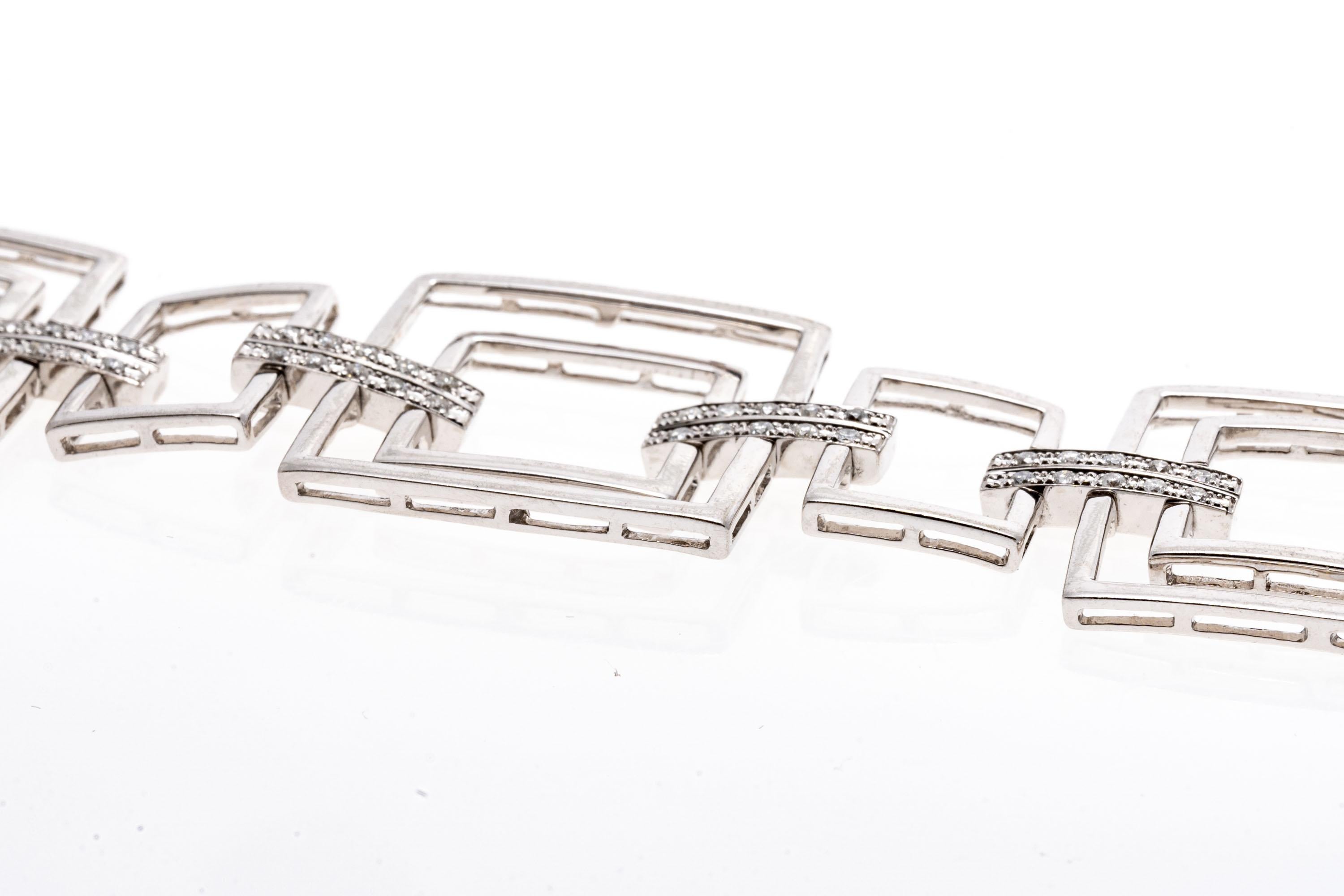 Taglio rotondo Bracciale a maglie quadrate e diamanti in oro bianco 14k Mod, App. 0,51 TCW in vendita