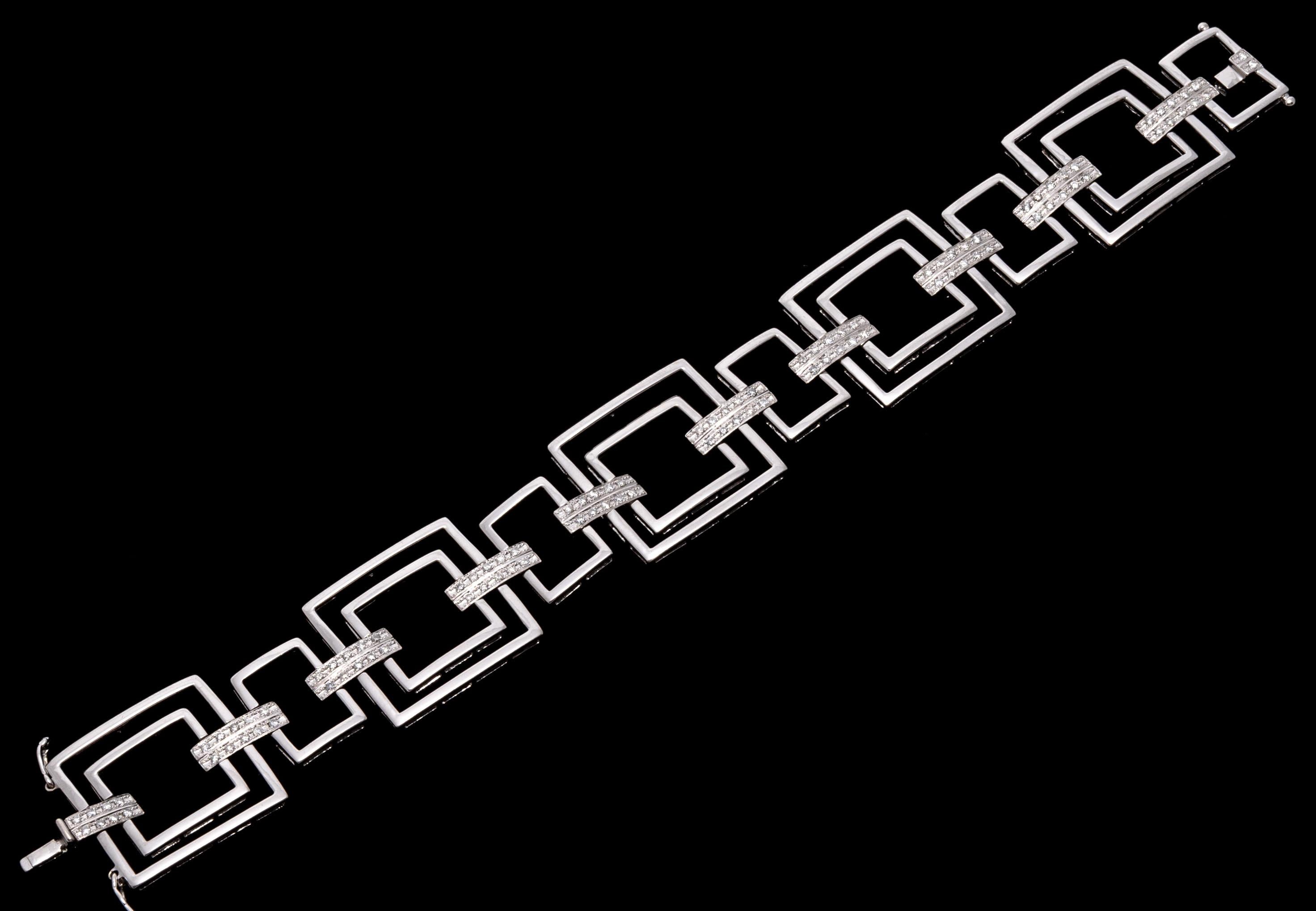 Donna Bracciale a maglie quadrate e diamanti in oro bianco 14k Mod, App. 0,51 TCW in vendita