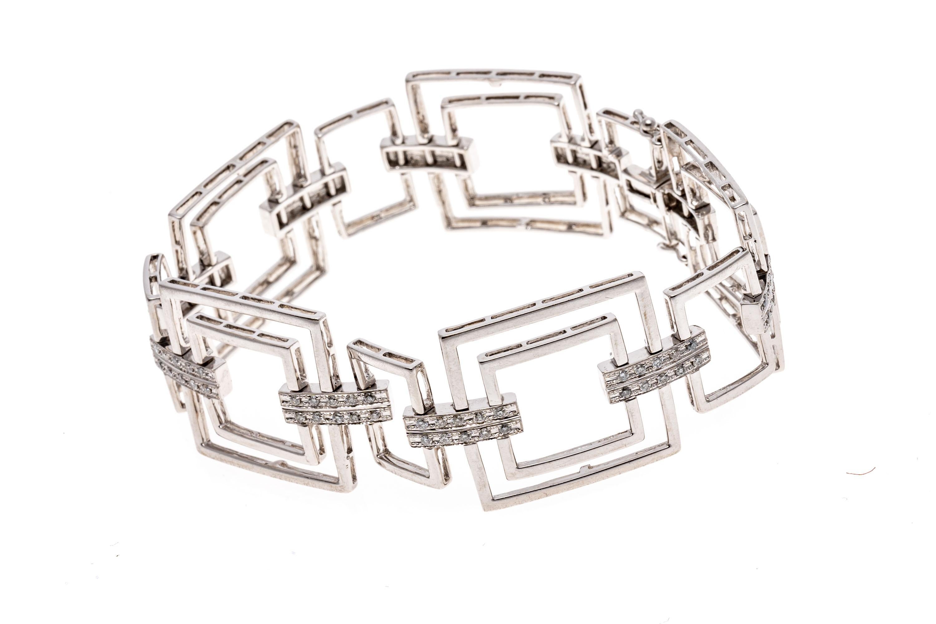 Bracciale a maglie quadrate e diamanti in oro bianco 14k Mod, App. 0,51 TCW in vendita 2