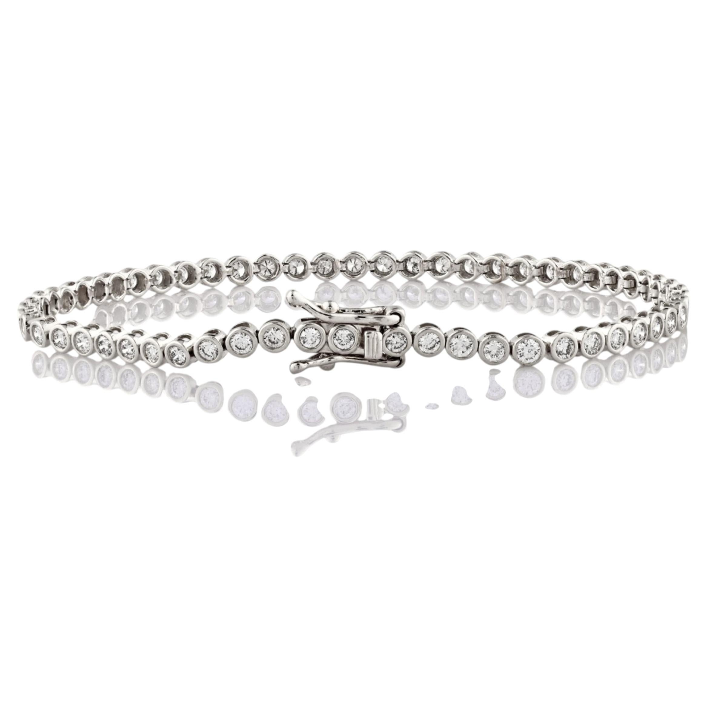 14K White Gold Modern Bezel-Set 2.15ct Diamond Tennis Bracelet