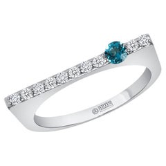 14K White Gold Modern Dainty Bar Diamond & London Blue Topaz Stackable Band Ring